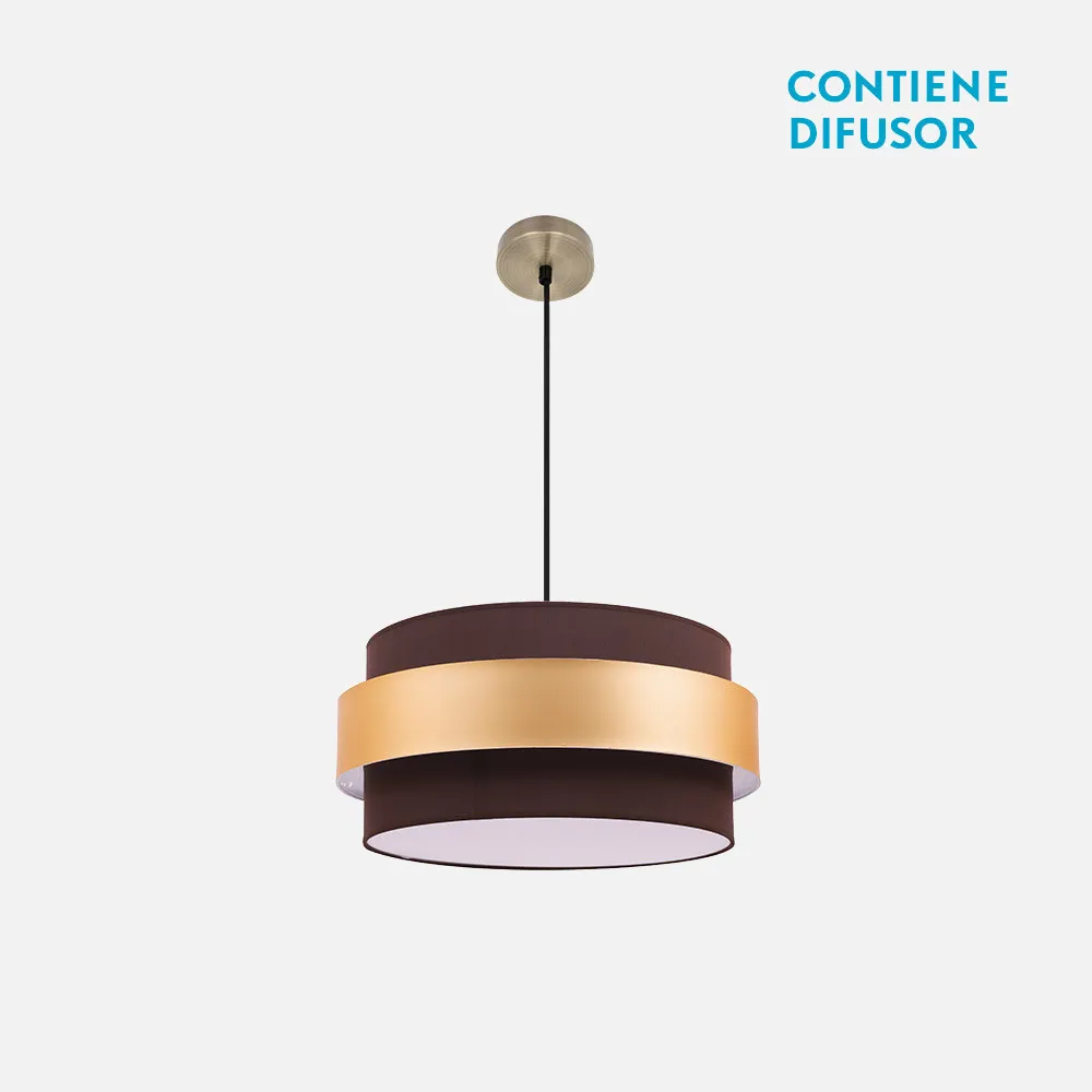 066494014 - Colgante Bremen Cuero/marron-oro 3xe27 Regx40x40 Cm