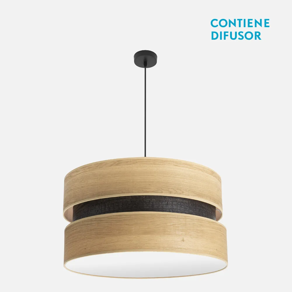 175696085 - Colgante Colet 3xe27 Negro/madera Clara Regx60x60 Cm