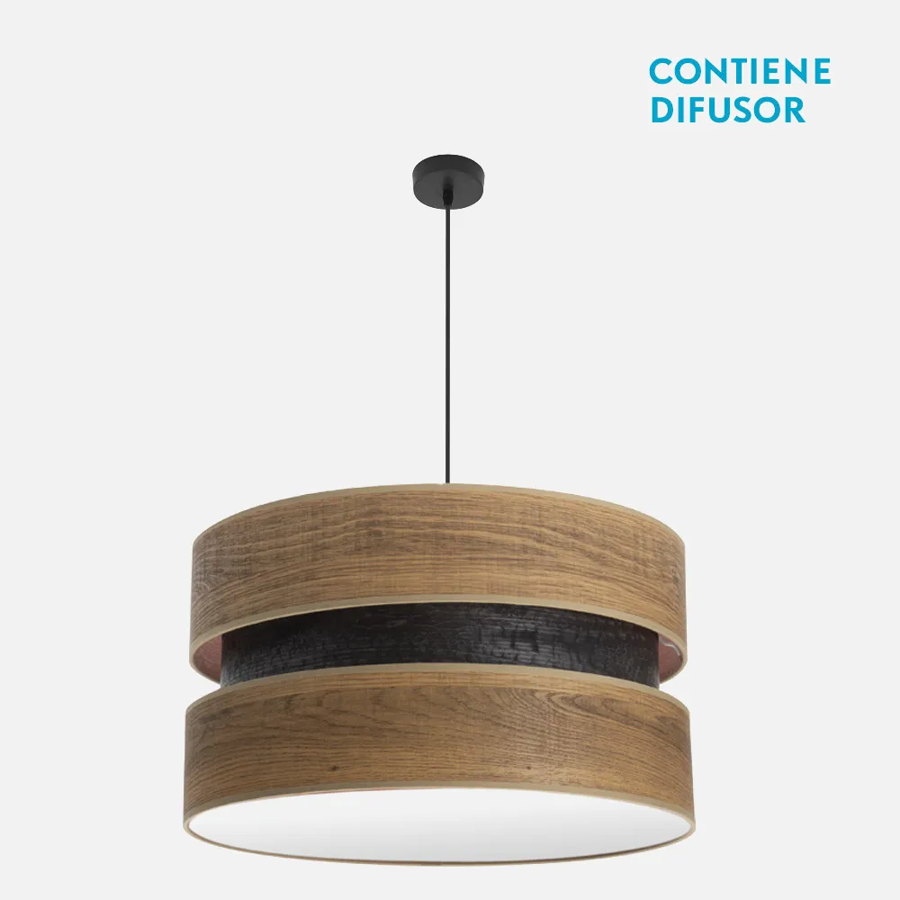 175696084 - Colgante Colet 3xe27 Negro/madera Oscura Regx60x60 Cm