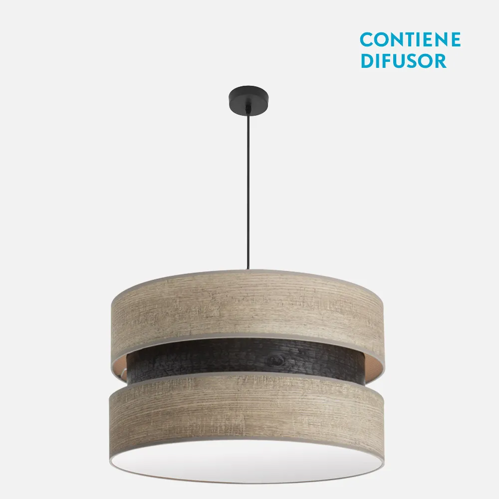 175696083 - Colgante Colet 3xe27 Negro/madera Gris Regx60x60 Cm