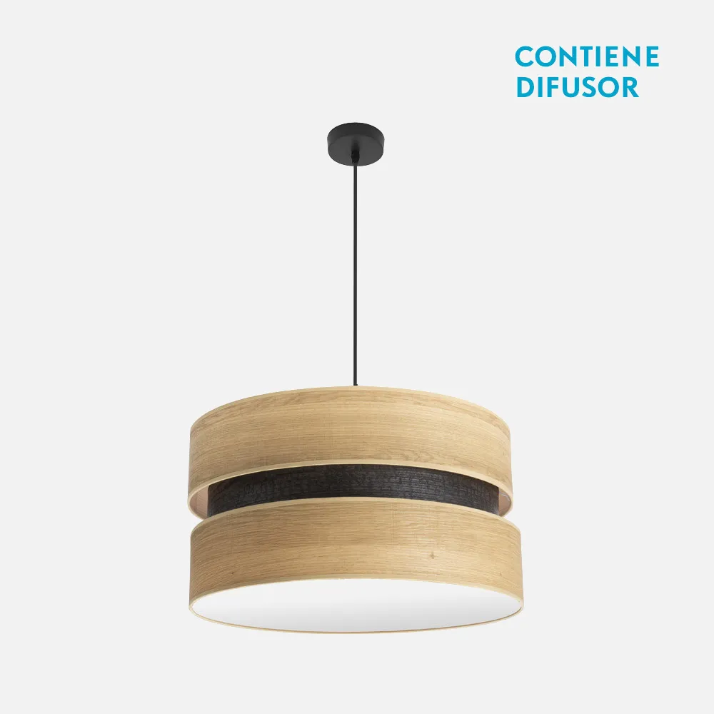 175695085 - Colgante Colet 2xe27 Negro/madera Clara Regx50x50 Cm