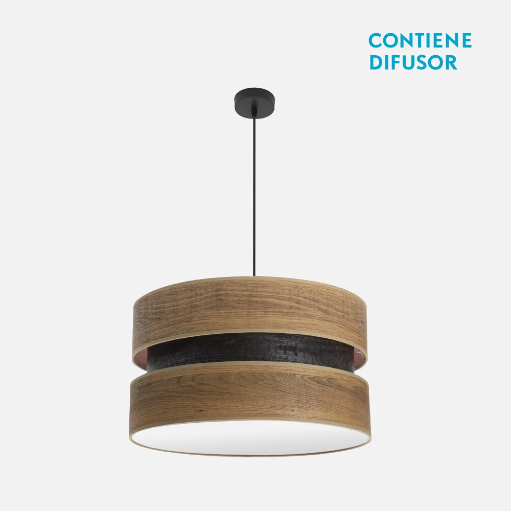 175695084 - Colgante Colet 2xe27 Negro/madera Oscura Regx50x50 Cm