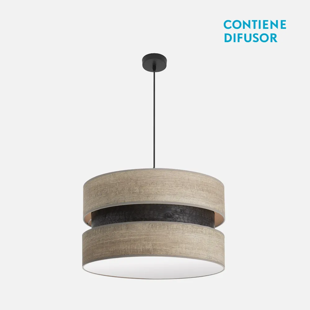 175695083 - Colgante Colet 2xe27 Negro/madera Gris Regx50x50 Cm