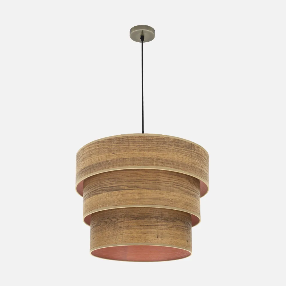 175395084 - Colgante Triple Smile 3xe27 Cuero/madera Oscura Regx50x50 Cm