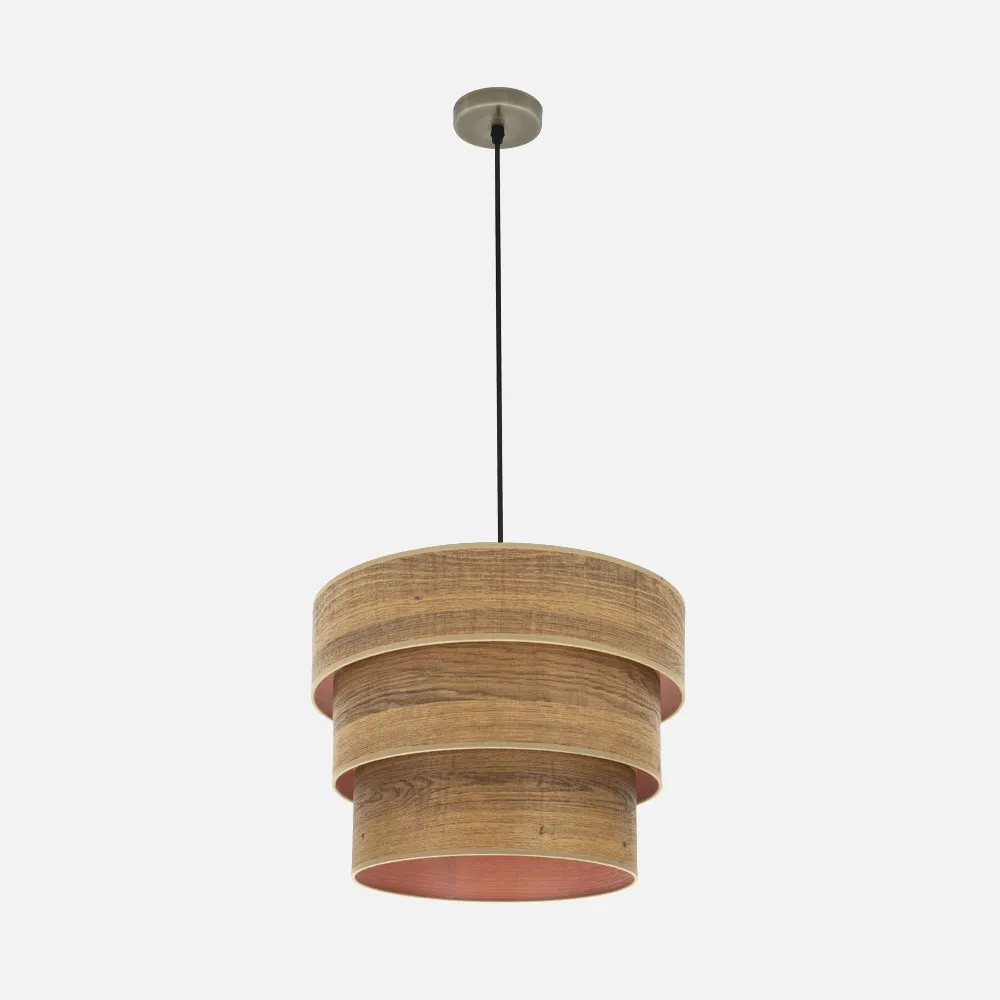 175394084 - Colgante Triple Smile 1xe27 Cuero/madera Oscura Regx40x40 Cm