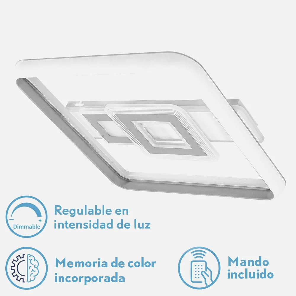 Plafon 80w Sucre 3000-4000-6500k Blanco/gris Cuadrado 7x51x51 Cm 7600lm Reg.intens. C.remoto Y Memoria