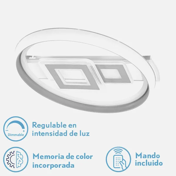 Plafon 80w Sucre 3000-4000-6500k  Blanco/gris 7x51x51 Cm Reg.Intensidad, Control Remoto Y Memoria