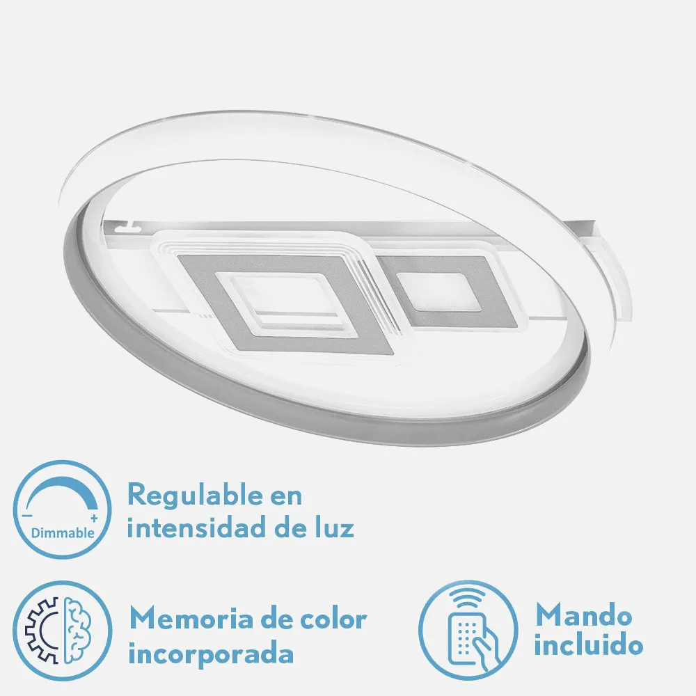 Plafon 80w Sucre 3000-4000-6500k  Blanco/gris 7x51x51 Cm Reg.Intensidad, Control Remoto Y Memoria