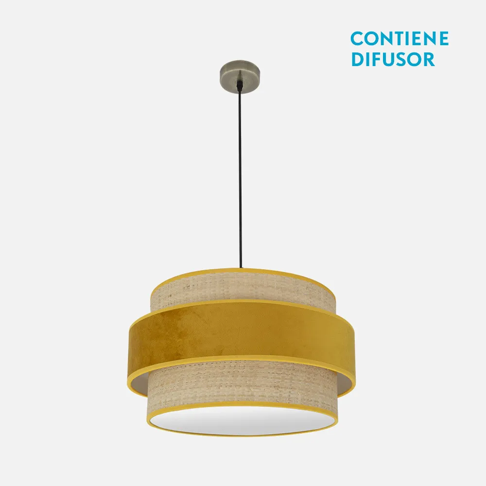 177495050 - Colgante Reyes 2xe27 Cuero/natural-yema Regx50x50 Cm