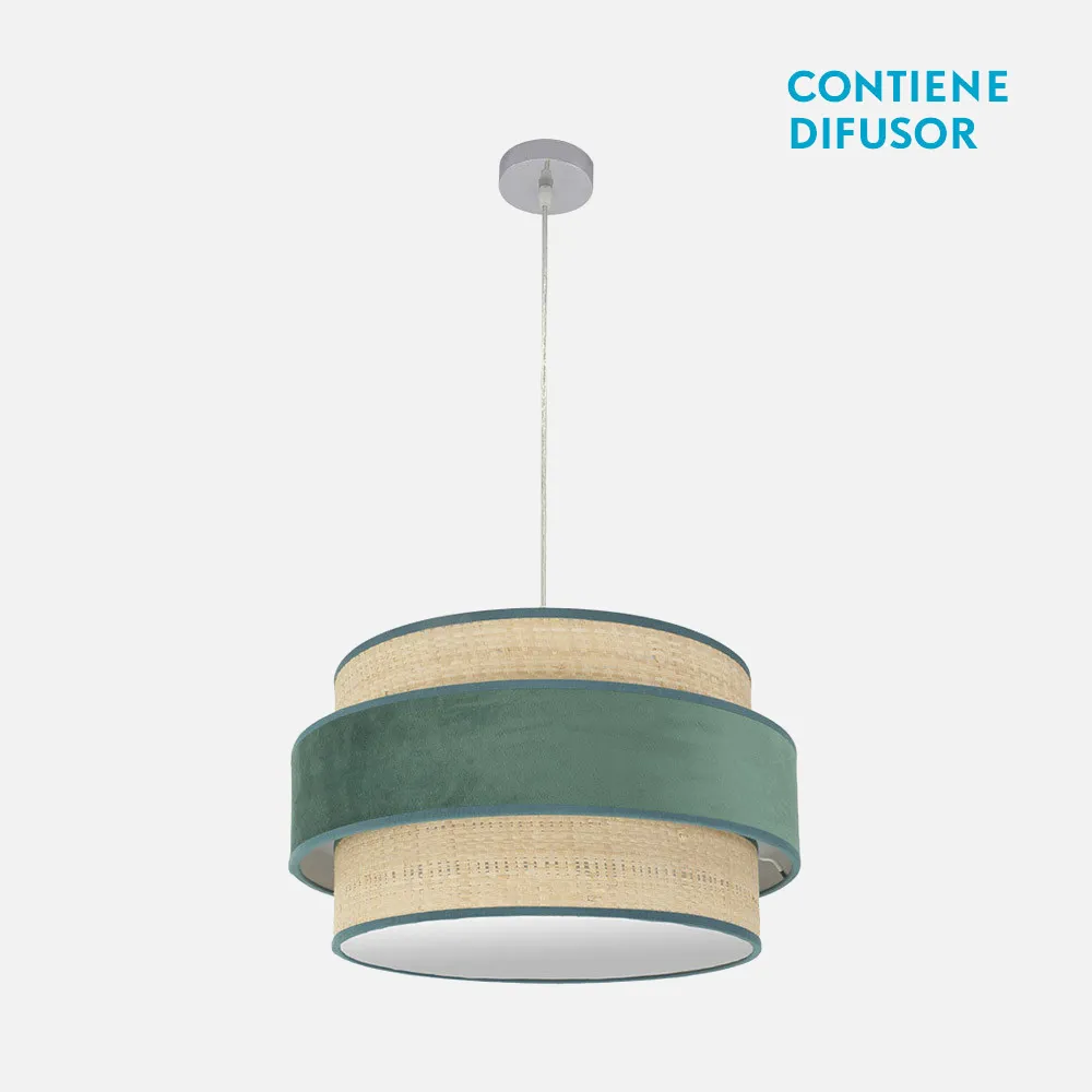 177495006 - Colgante Reyes 2xe27 Cromo/natural-verde Regx50x50 Cm