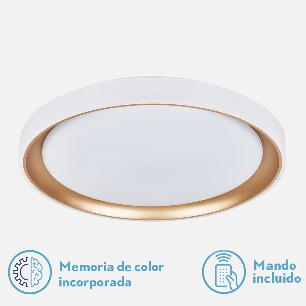 Plafon Luanda 96w 3000-4000-6000k Oro Red.7x49,5d  10800lm Reg.intens. C.remoto C/memoria