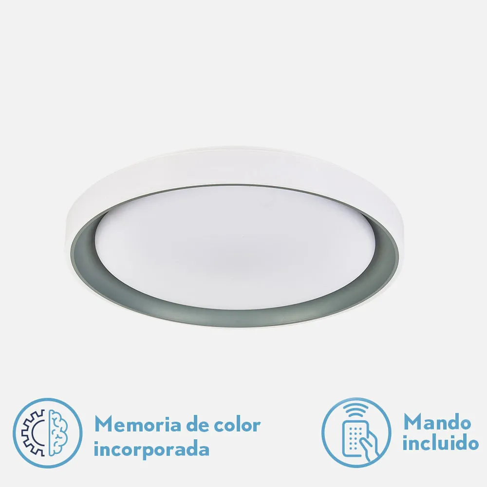 146194028 - Plafon Luanda 48w 3000-4000-6000k Gris Red.7x39,5d  4800lm Reg.intens. C.remoto C/memoria