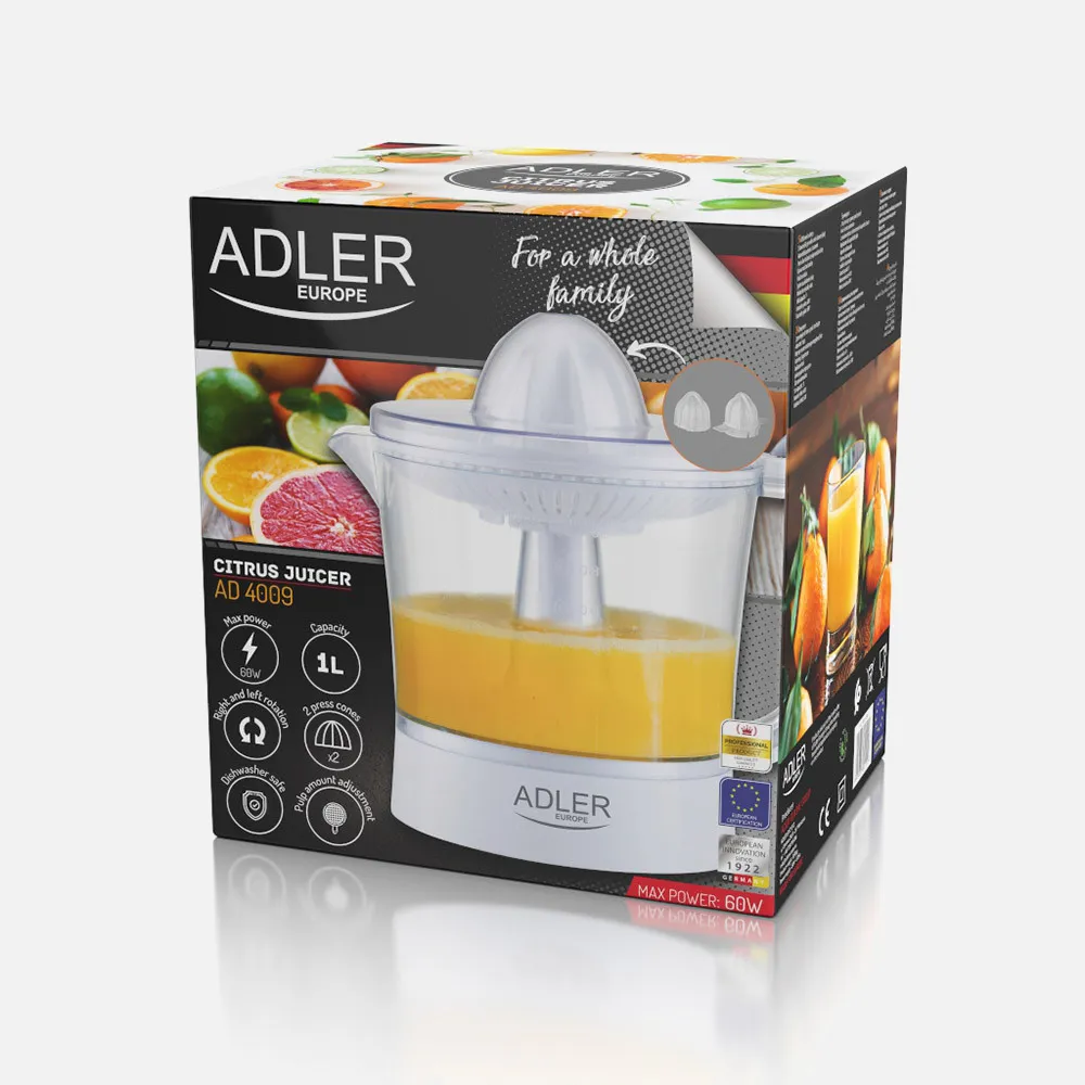 Exprimidor Citricos 60w 1l Colador De Pulpa 2conos  Parada Automatica, Apto Lavavajillas
