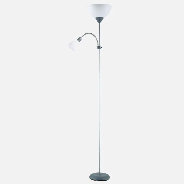 Pie De Salon Rigel 1xe27+1xe14 C/lector Plata 180x34x25,5 Cm