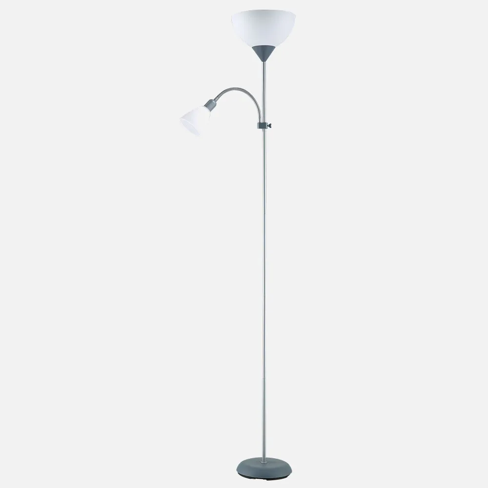 Pie De Salon Rigel 1xe27+1xe14 C/lector Plata 180x34x25,5 Cm