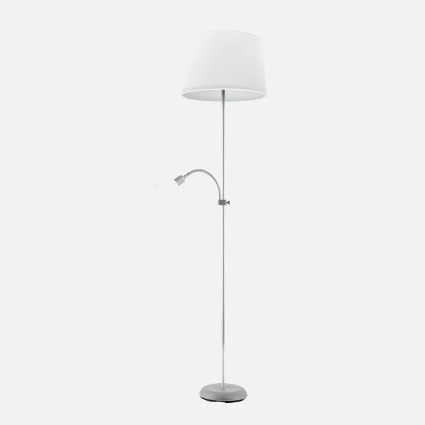 Pie De Salon Rilon 1xe27+1xe14 C/lector Plata  Pantalla Blanca 175,5x40x40 Cm