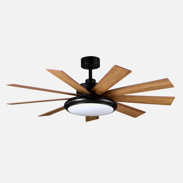 Ventilador DC Pireo 36w Negro 9 Aspas Roble/haya  6 Vel 3000k, 4500k, 6000k 3800lm 132d C/Remoto, Memoria Y Temporizador