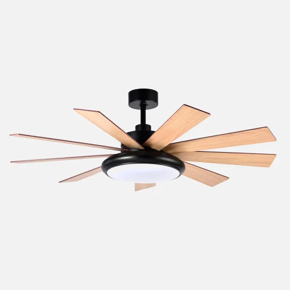 Ventilador DC Pireo 36w Negro 9 Aspas Roble/haya  6 Vel 3000k, 4500k, 6000k 3800lm 132d C/Remoto, Memoria Y Temporizador