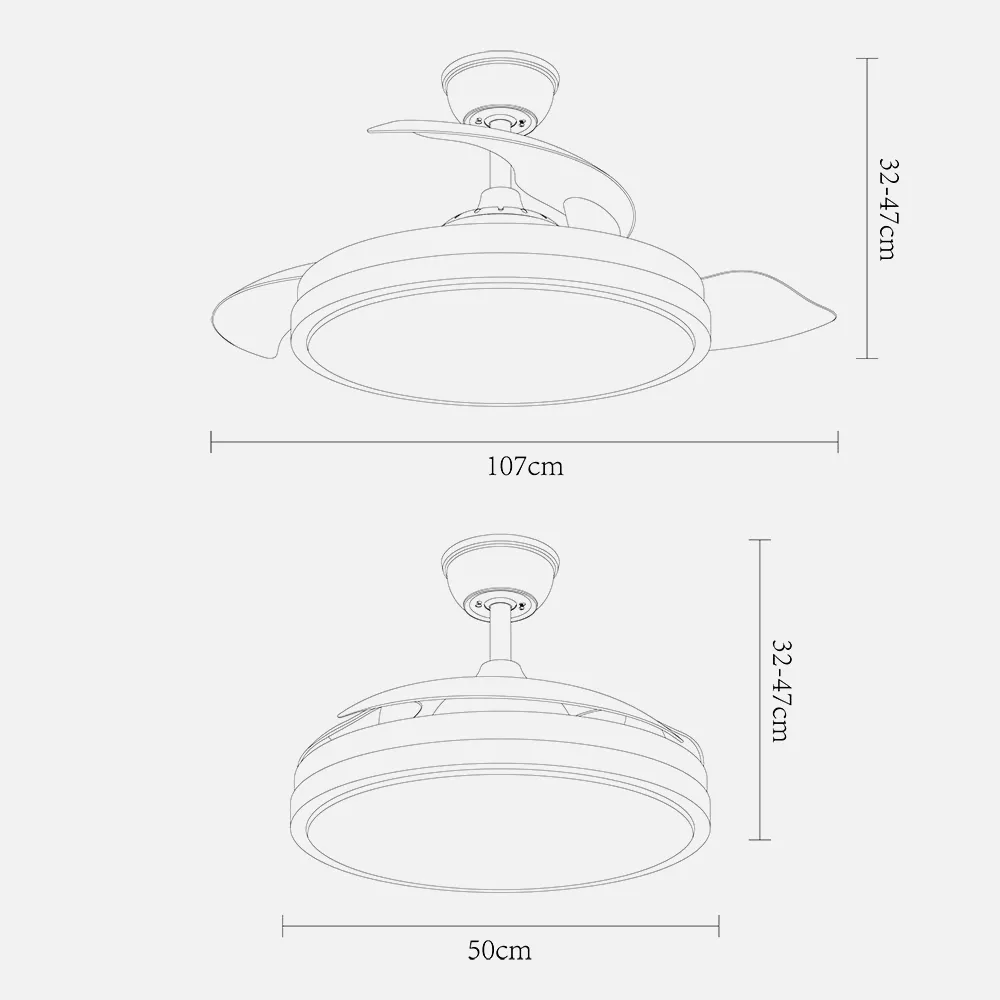 Ventilador Dc Tracia 72w 6120lm Blanco 3 Aspas Desplegables 32/47x50/107d.3Colores C/remoto+temporizador+memoria