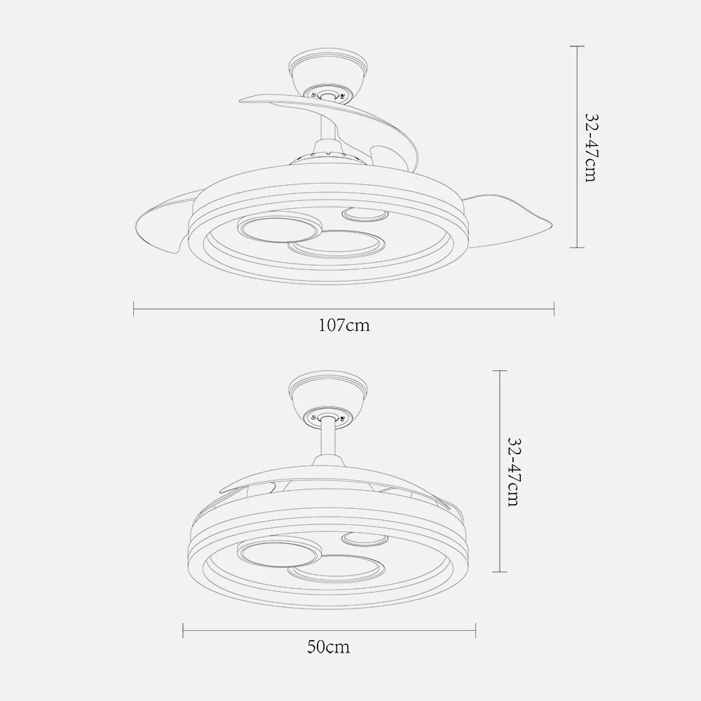 Ventilador Dc Turia 72w 6120lm Blanco 3 Asp.desplegables 32/47x50/110d. 3 Colores C/remoto+temporizador+memoria