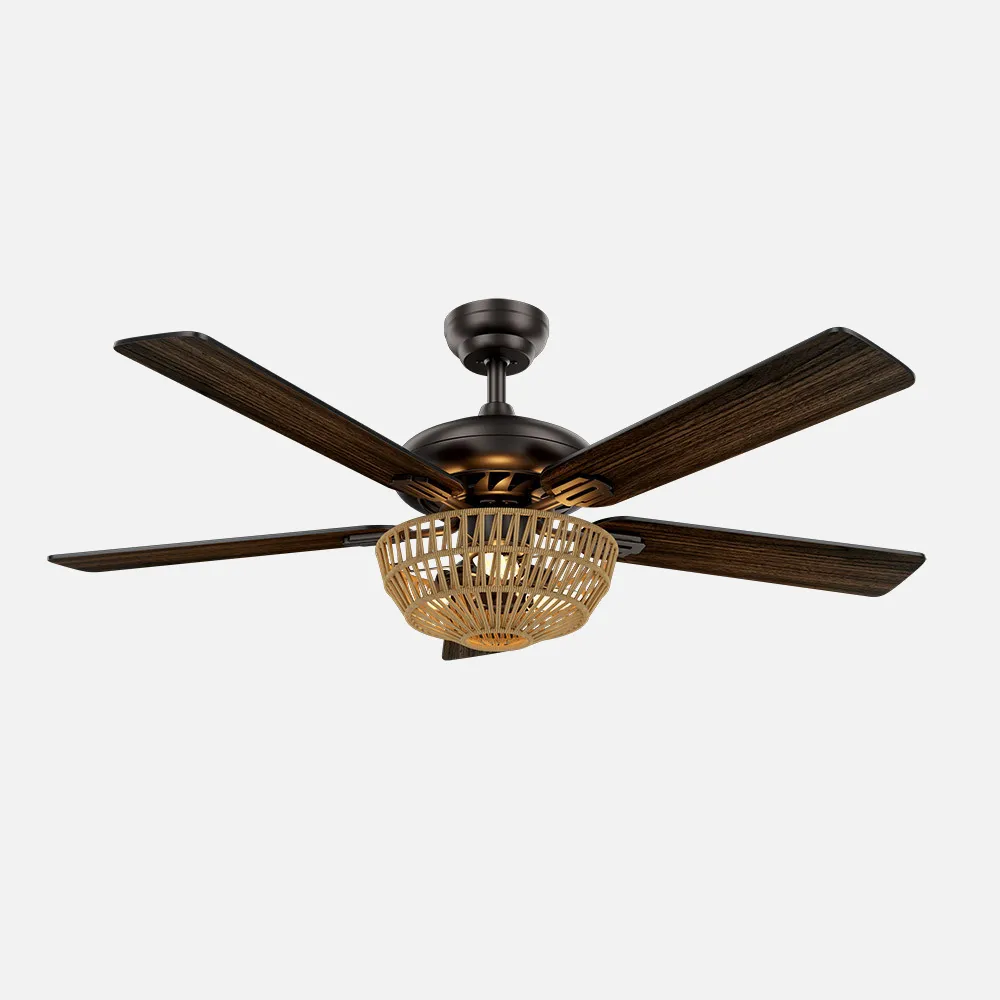 Ventilador Dc Cesta Negro 3xe27 5 Aspas Nogal/roble 6 Velocidades 55/67x132x132cm C/remoto Y Temporizador