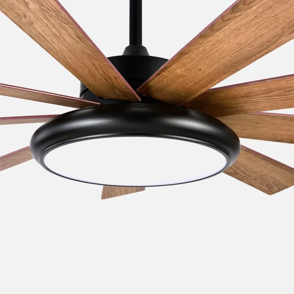 Ventilador DC Pireo 36w Negro 9 Aspas Roble/haya  6 Vel 3000k, 4500k, 6000k 3800lm 132d C/Remoto, Memoria Y Temporizador