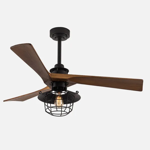 Ventilador Dc Vulturno Negro 1xe27 3 Aspas Roble  6 Velocidades C/remoto Y Temporizador 53/65,5x132x132 Cm