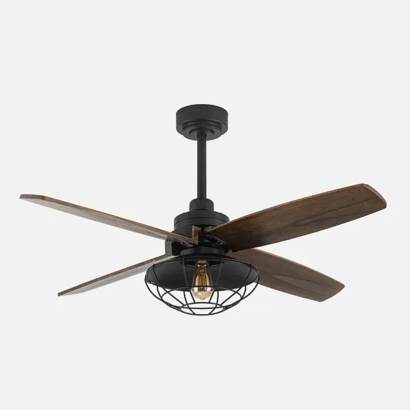 Ventilador Dc Aquilo Negro 1xe27 4Asp Roble 6Veloc C/Remoto Y Temporizador 44,5/57x119,4x119,4 Cm