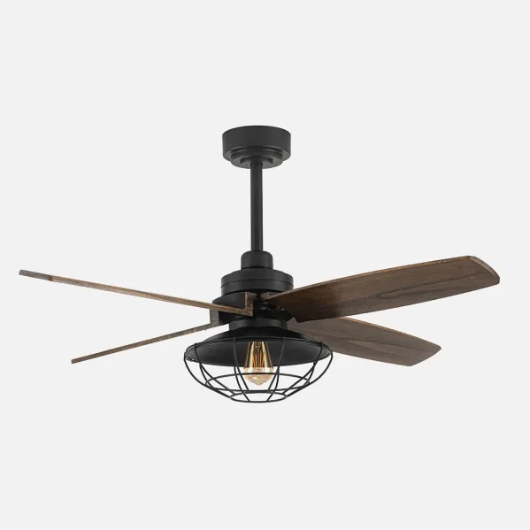 Ventilador Dc Aquilo Negro 1xe27 4Asp Roble 6Veloc C/Remoto Y Temporizador 44,5/57x119,4x119,4 Cm