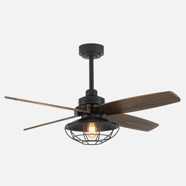 Ventilador Dc Aquilo Negro 1xe27 4Asp Roble 6Veloc C/Remoto Y Temporizador 44,5/57x119,4x119,4 Cm