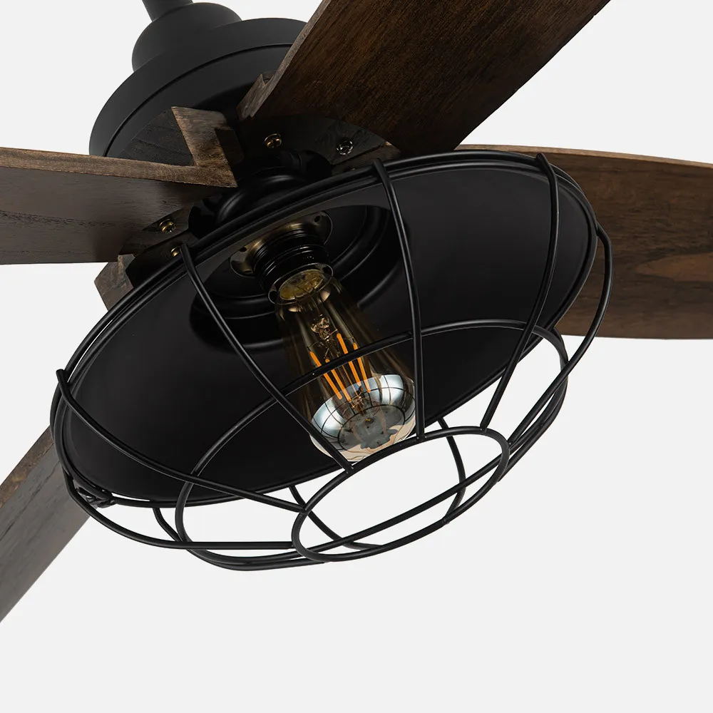 Ventilador Dc Aquilo Negro 1xe27 4Asp Roble 6Veloc C/Remoto Y Temporizador 44,5/57x119,4x119,4 Cm