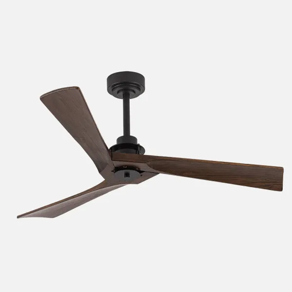 Ventilador Dc Vulturno Negro 1xe27 3 Aspas Roble  6 Velocidades C/remoto Y Temporizador 53/65,5x132x132 Cm