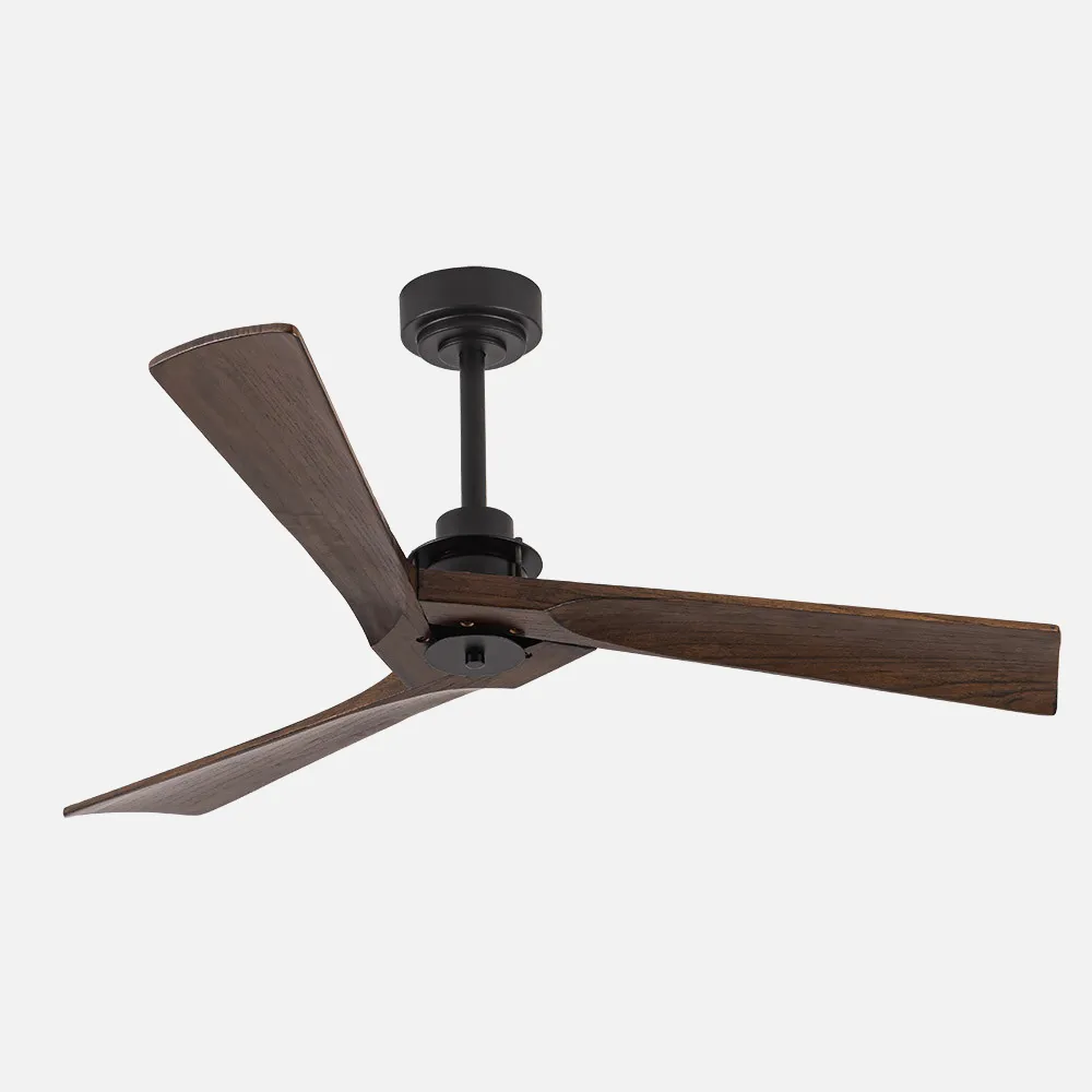Ventilador Dc Vulturno Negro 1xe27 3 Aspas Roble  6 Velocidades C/remoto Y Temporizador 53/65,5x132x132 Cm