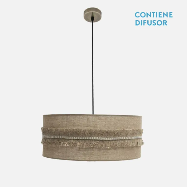 Colgante Kala 3xe27 Cuero/saco Regx60x60 Cm Con Flecos