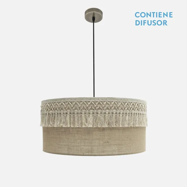 Colgante Ekaterina 3xe27 Cuero/saco Regx60x60 Cm Con Pasamaneria