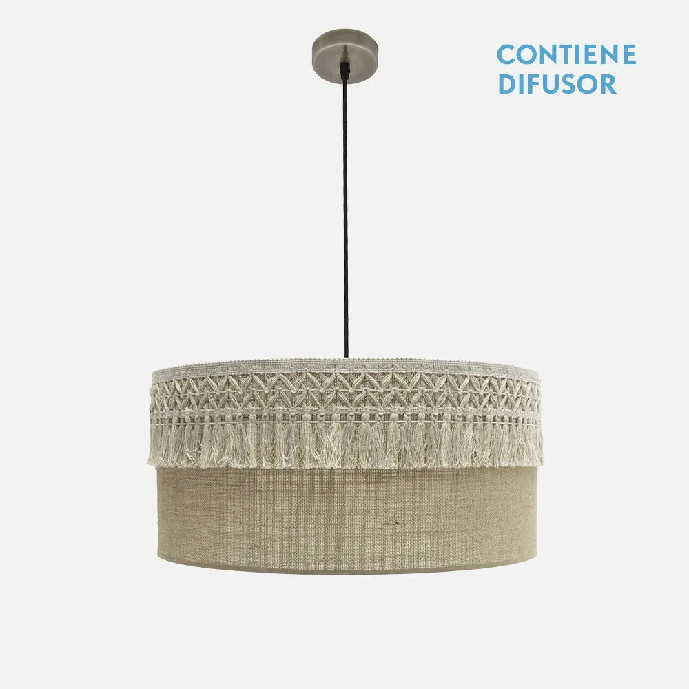 188296014 - Colgante Ekaterina 3xe27 Cuero/saco Regx60x60 Cm Con Pasamaneria