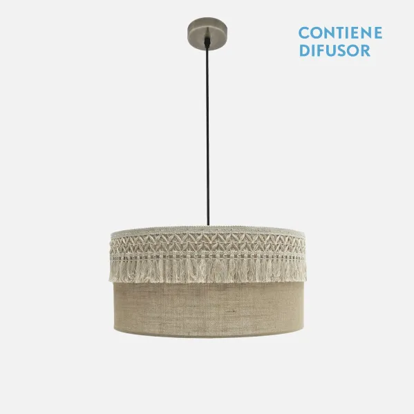 Colgante Ekaterina 2xe27 Cuero/saco Regx50x50 Cm Con Pasamaneria