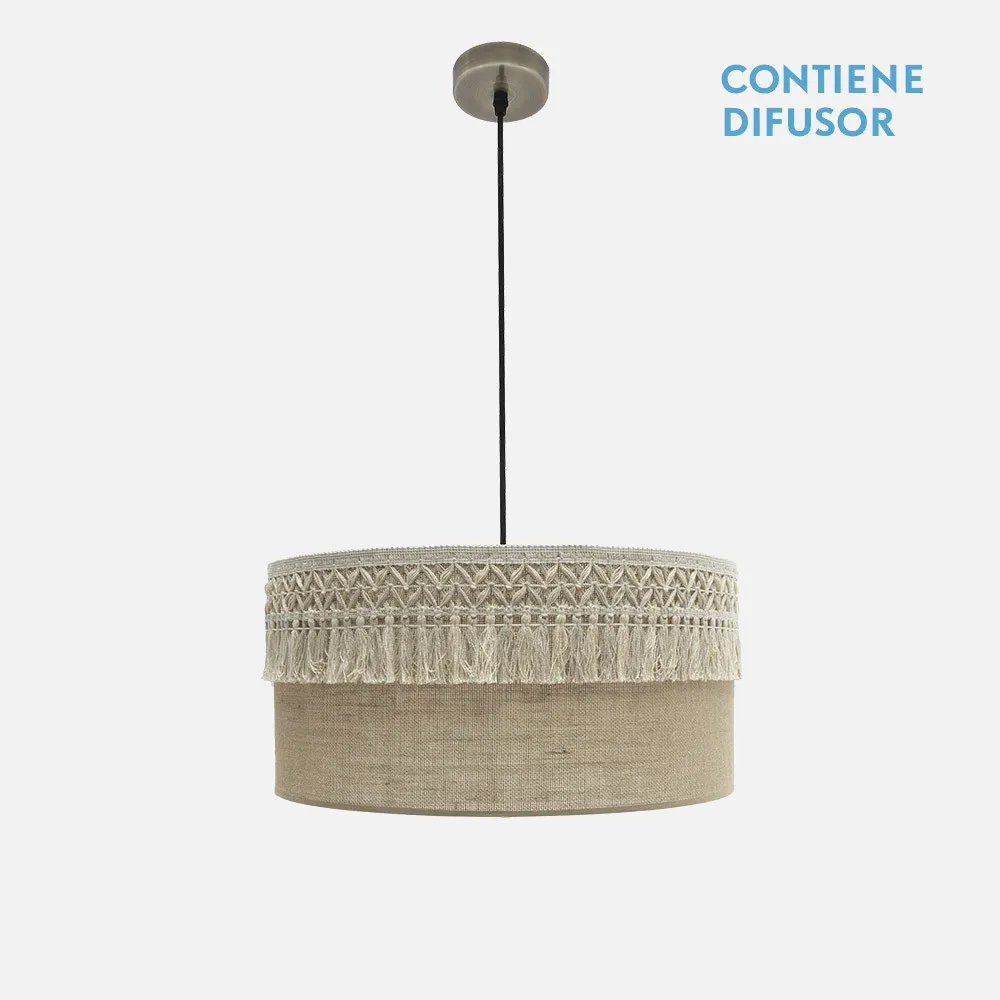 188295014 - Colgante Ekaterina 2xe27 Cuero/saco Regx50x50 Cm Con Pasamaneria