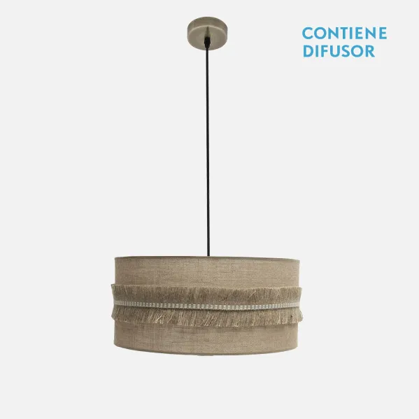 Colgante Kala 2xe27 Cuero/saco Regx50x50 Cm Con Flecos