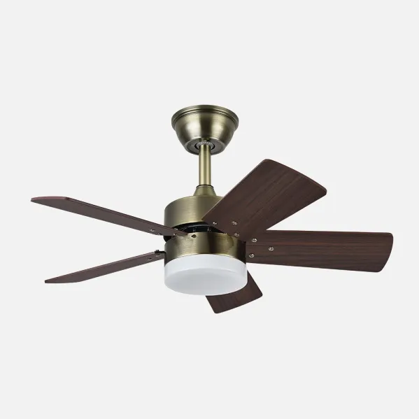 Ventilador Dc Marta 36w Cuero 5 Aspas Rev. Cerezo/nogal  41x76d 3060lm C/ Remoto , Memoria Y Temp. 3000k,4000k,6000k