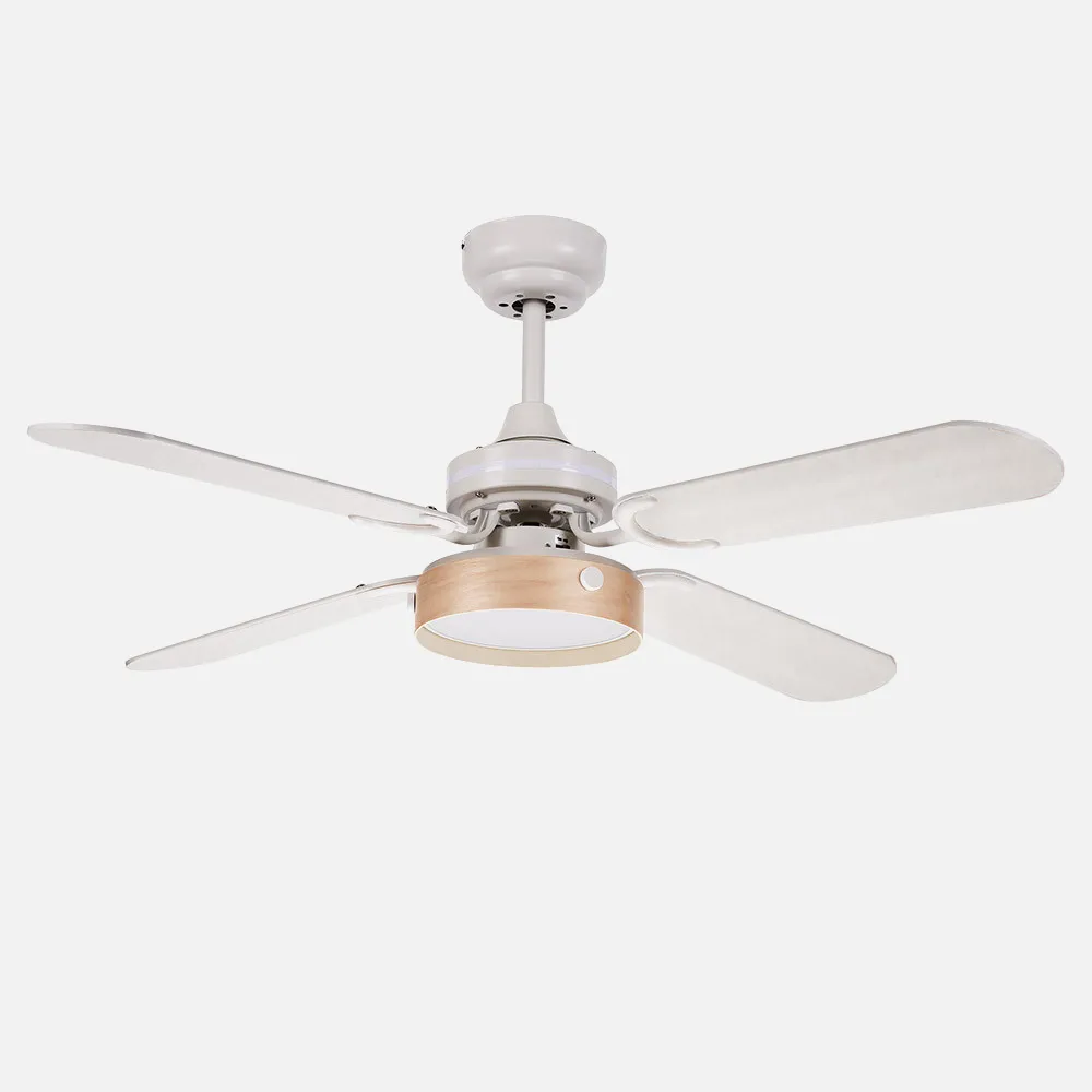 Ventilador Bornan 16w 1200lm Blanco 4 Asp Rev Blanco/haya 4000k 39x107d C.remoto