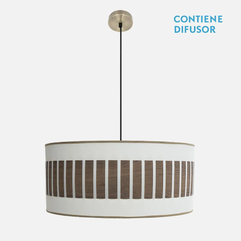 188496084 - Colgante Ivanna 3xe27 Cuero/blanco-madera Oscura Regx60x60 Cm
