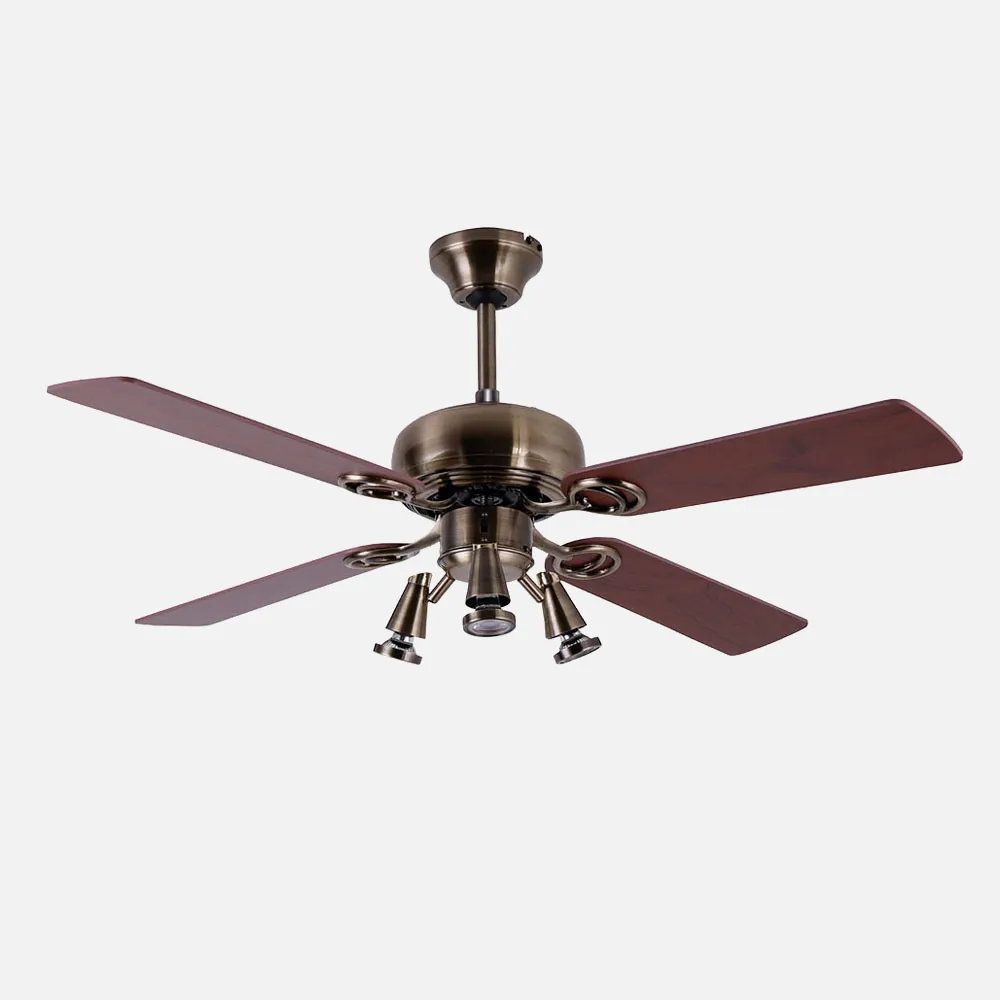Ventilador Galerna Cuero 3 Focos Gu10 Led 4 Aspas  Nogal/cerezo 107d
