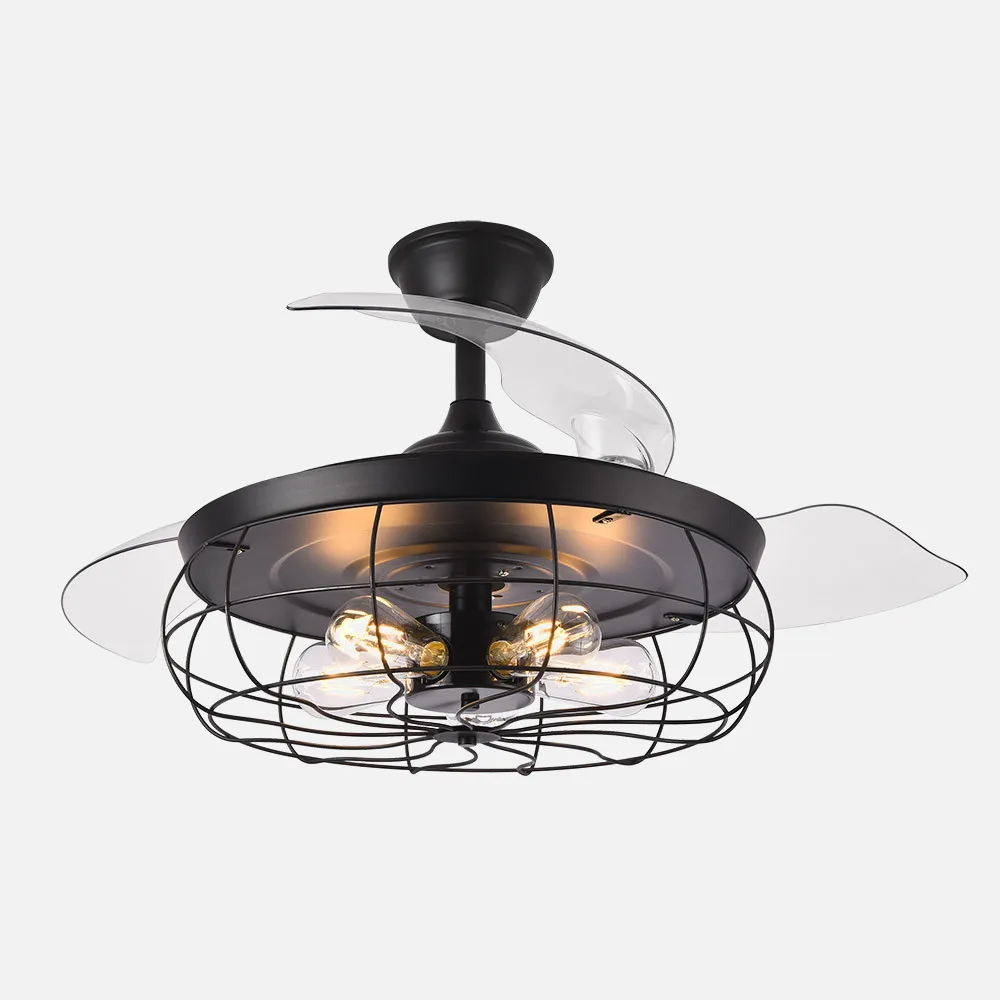 Ventilador Dc Concon 5xe27 Negro Mate 3 Aspas Transparentes 107d 6 Vel. C/Remoto Y Temporizador