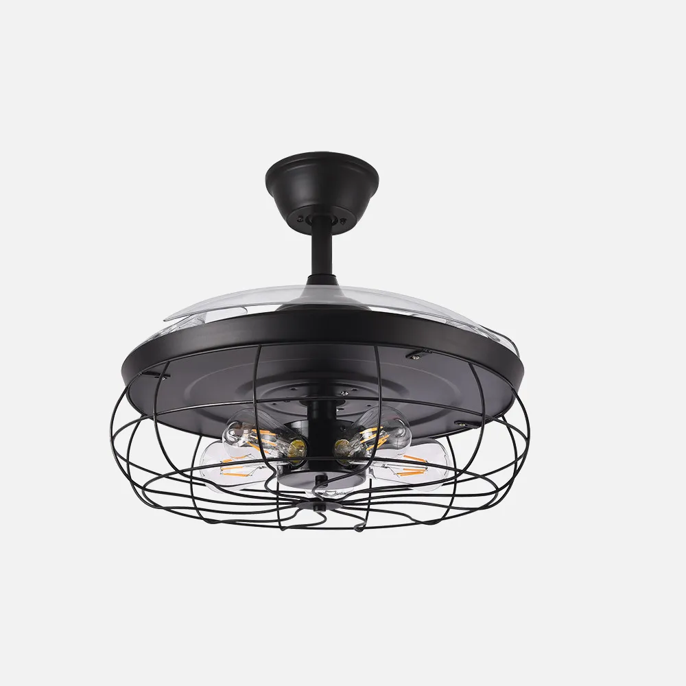 Ventilador Dc Concon 5xe27 Negro Mate 3 Aspas Transparentes 107d 6 Vel. C/Remoto Y Temporizador