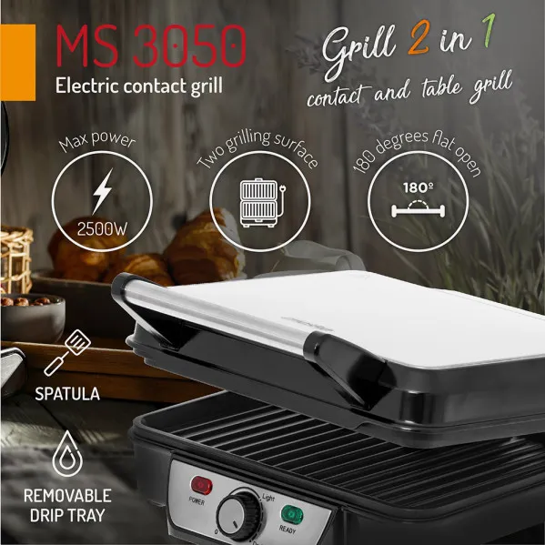 Grill Parrilla Electrica 2500w Reg.temperatura,antiadherente, Indicador Luminoso C/bandeja Goteo,espatula