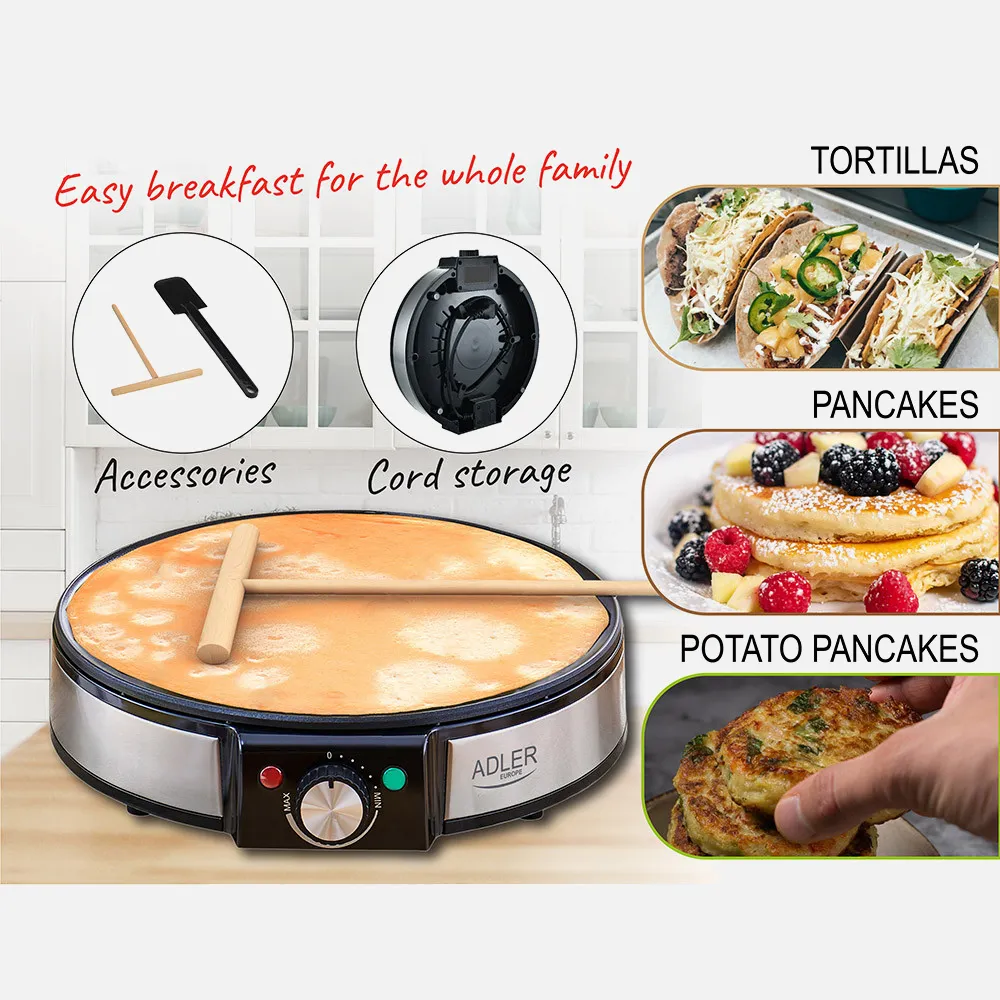 Crepera Antiadherente 1600w 30d C/accesorios  Para Untar Y Volear Tortitas/tortillas