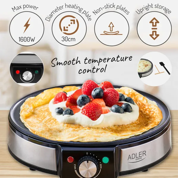 Crepera Antiadherente 1600w 30d C/accesorios  Para Untar Y Volear Tortitas/tortillas