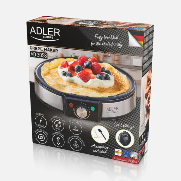 Crepera Antiadherente 1600w 30d C/accesorios  Para Untar Y Volear Tortitas/tortillas