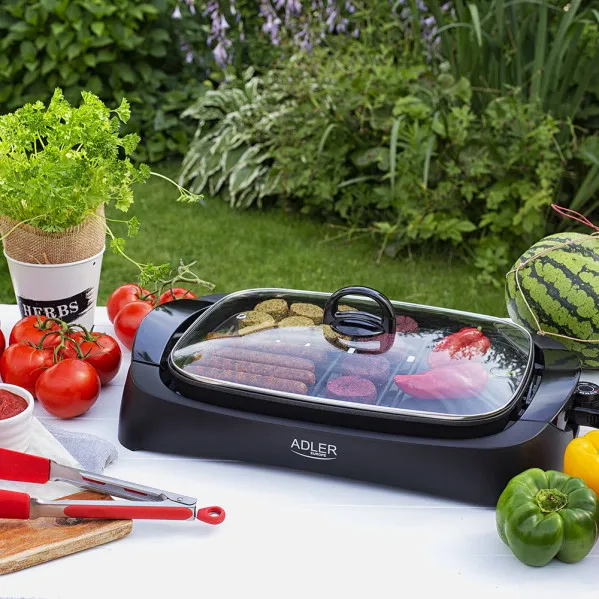 Grill Parrilla Electrica 3000w Reg.temperatura,antiadherente C/tapa De Vidrio Y Espatula 12x51x32 Cm